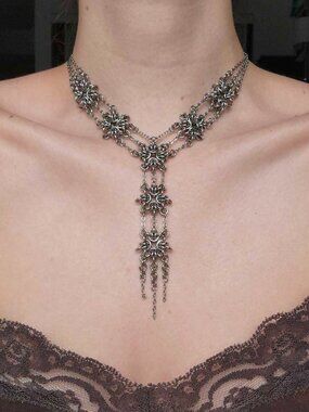 Gothic unique silver rosary necklace